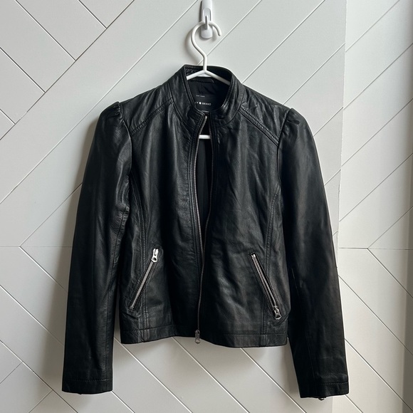 Women's lucky brand Puff sleeve Black Leather Jacket size xs - Picture 4 of 6